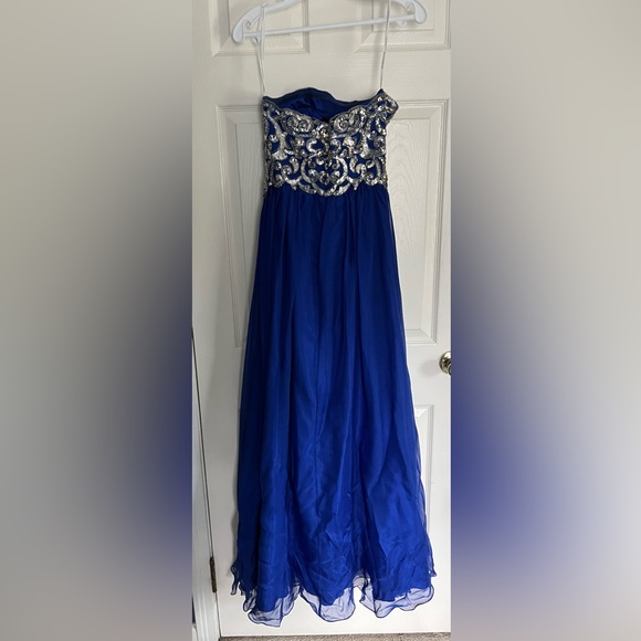 Blue Strapless Prom Dress - Picture 2 of 5